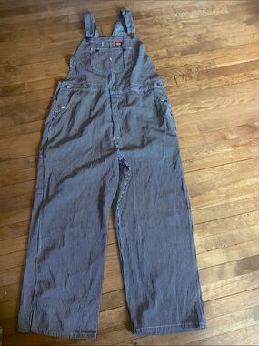 Dickies Navy and White Striped Bib Overalls